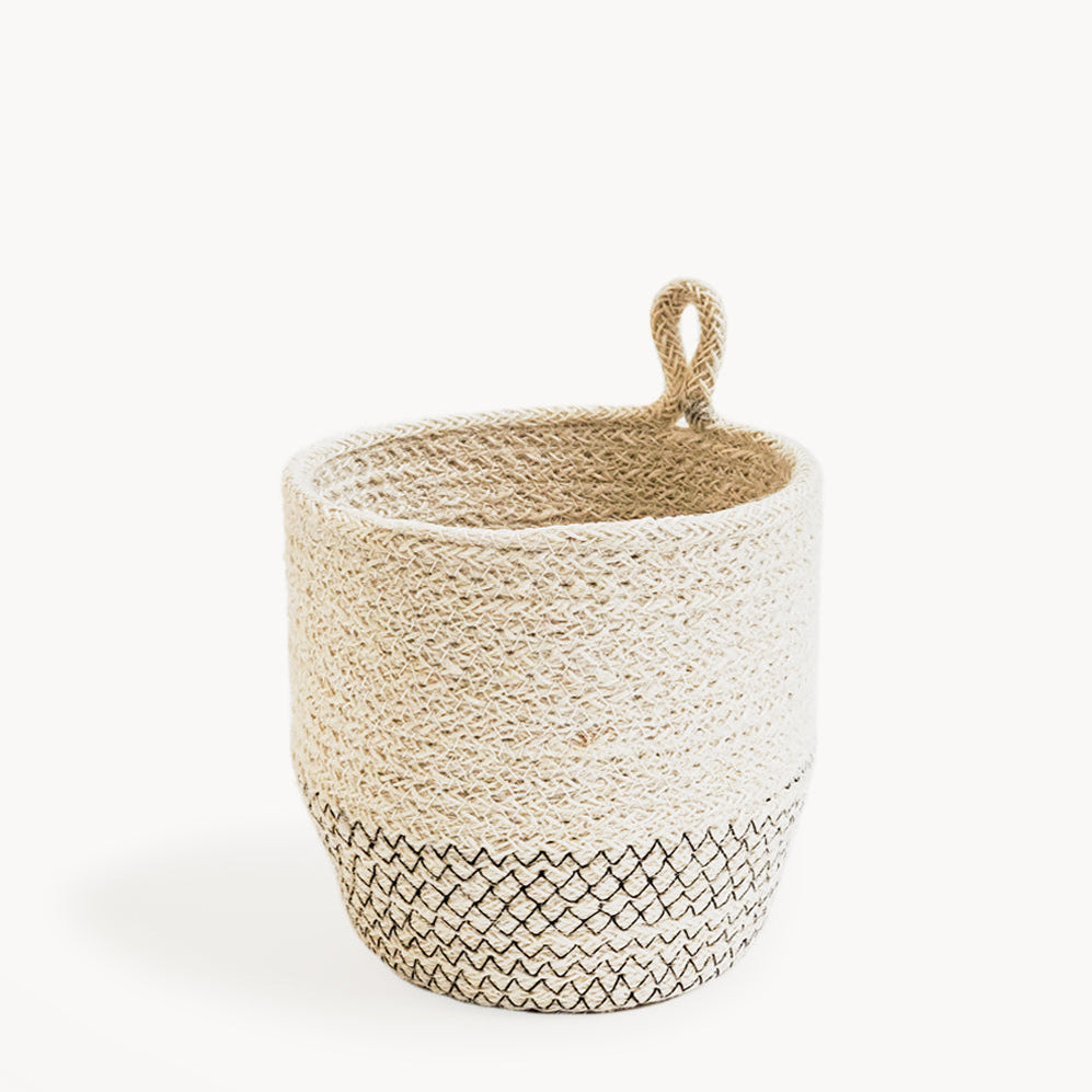 Amari Loop Bin - Off-white with Black Stitching
