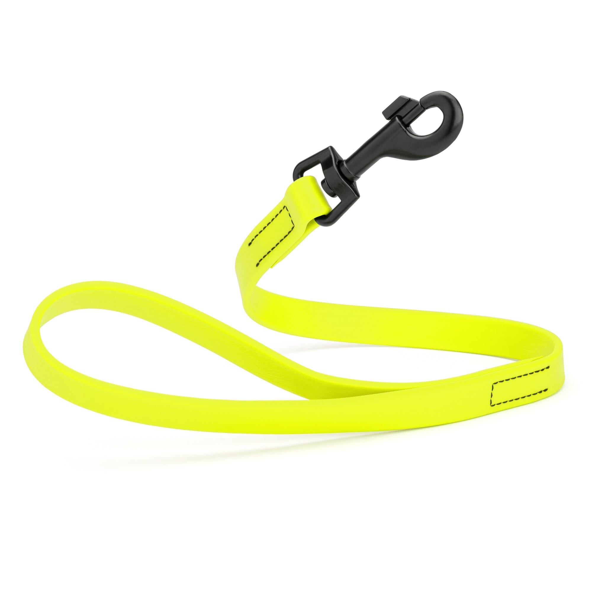 neon yellow SMOOTH BioThane Traffic Lead Leash with a black clip that comes in a 2 ft length and 3/4" width
