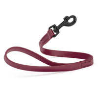 wine red SMOOTH BioThane Traffic Lead Leash with a black clip that comes in a 2 ft length and 3/4" width