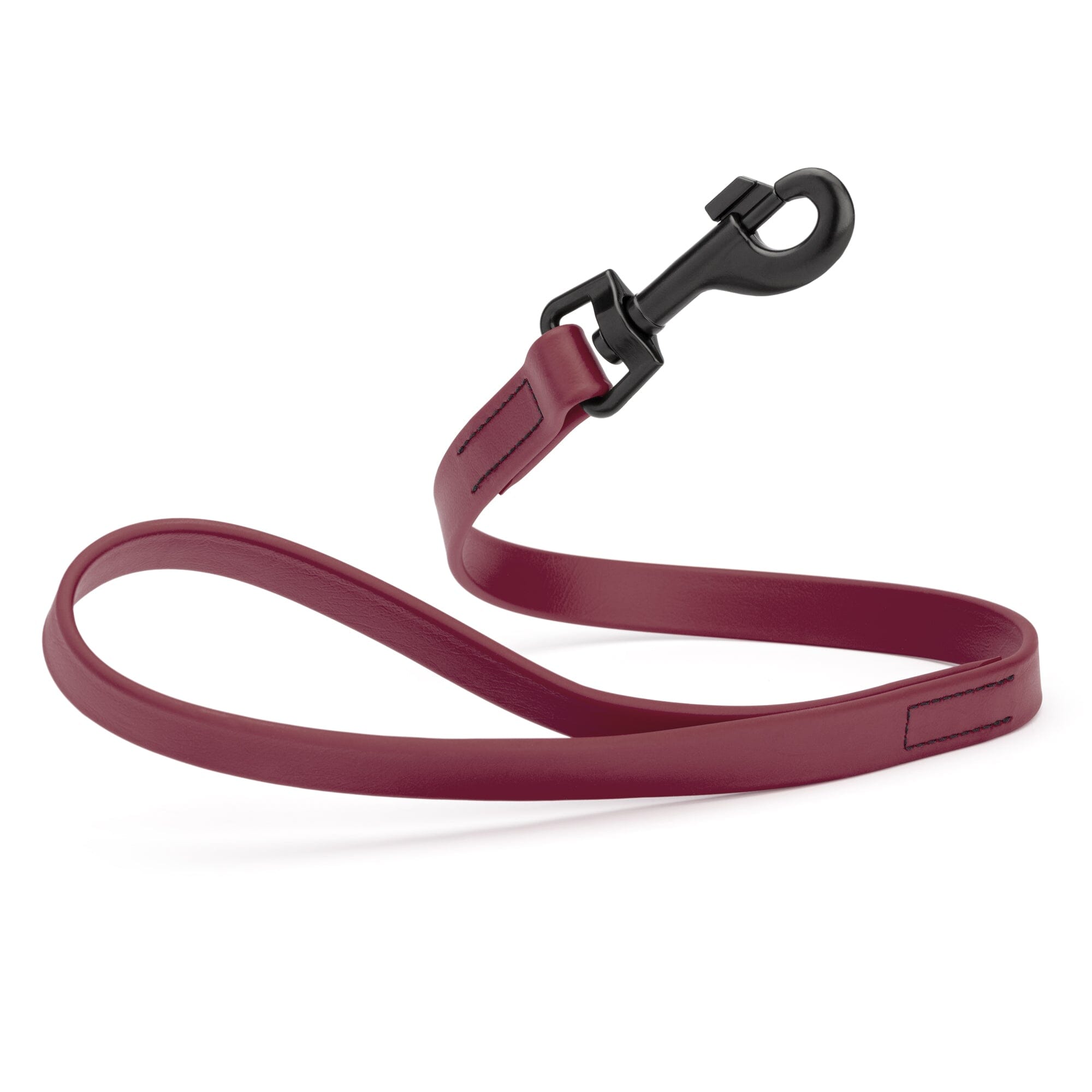 wine red SMOOTH BioThane Traffic Lead Leash with a black clip that comes in a 2 ft length and 3/4" width