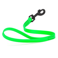 neon green SMOOTH BioThane Traffic Lead Leash with a black clip that comes in a 2 ft length and 3/4" width