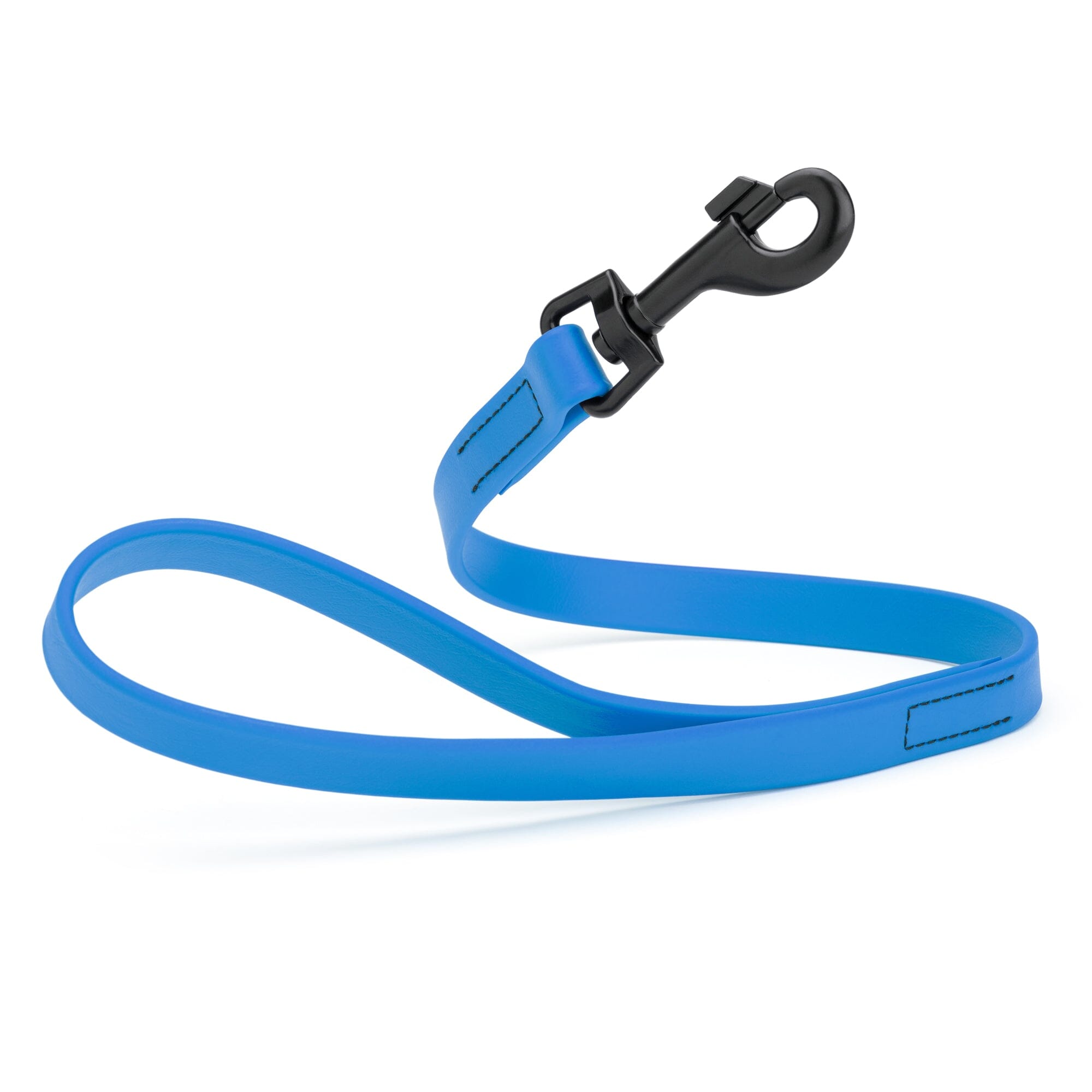 bright blue SMOOTH BioThane Traffic Lead Leash with a black clip that comes in a 2 ft length and 3/4" width