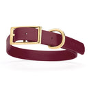 maroon and gold biothane waterproof dog and cat collar with brass metal buckle hardware in size extra large that's 1 inch wide, 22-25" long and looks like vegan faux leather.