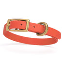 coral/terracotta/orange biothane waterproof dog and cat collar with brass metal buckle hardware in size extra small that's 1/2 inch wide.