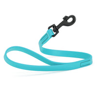 turquoise/sky blue SMOOTH BioThane Traffic Lead Leash with a black clip that comes in a 2 ft length and 3/4" width