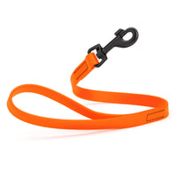 neon orange SMOOTH BioThane Traffic Lead Leash with a black clip that comes in a 2 ft length and 3/4" width