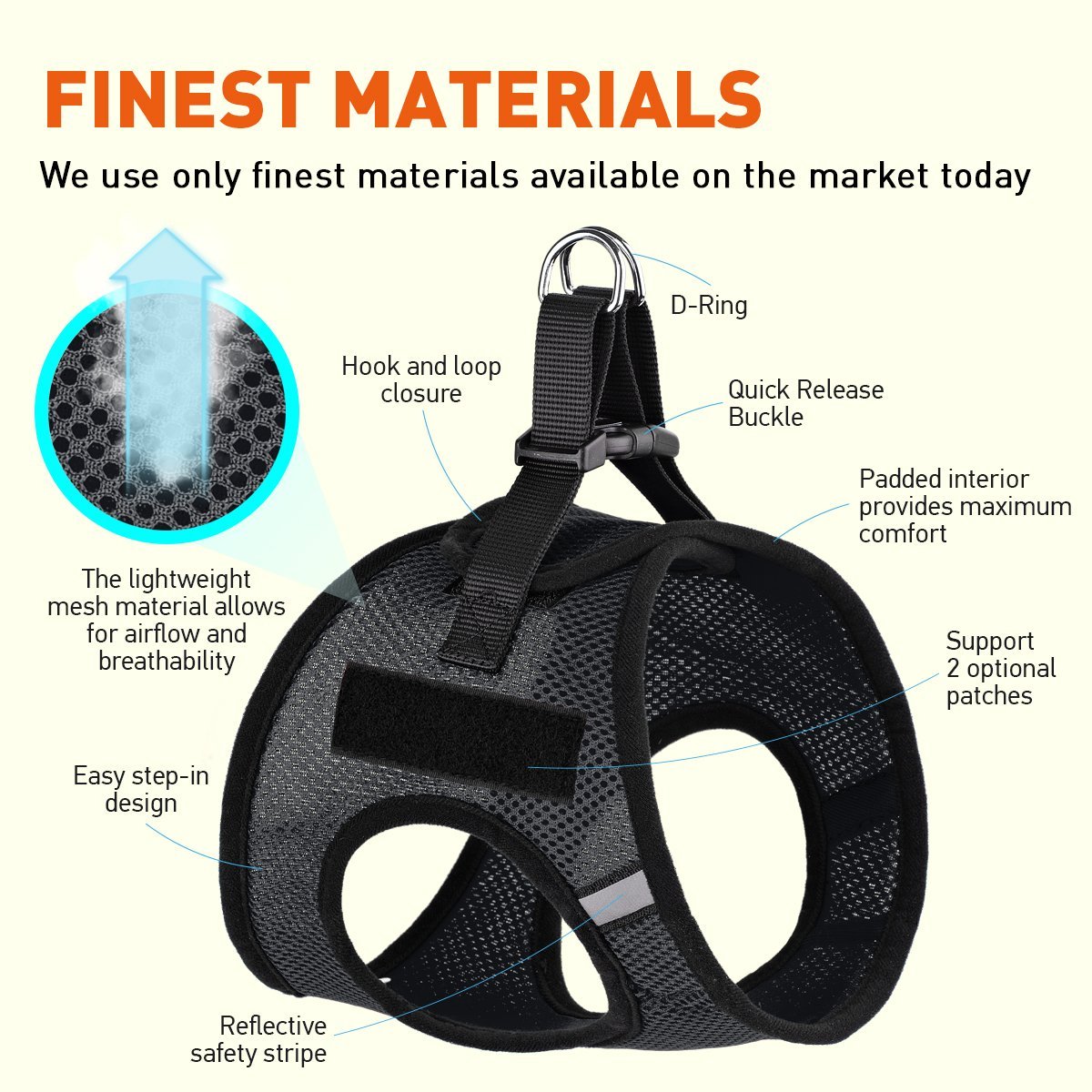 York Mesh Pet Harness  - 2 Hook & Loop Patch Fasteners