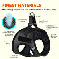 York Mesh Pet Harness  - 2 Hook & Loop Patch Fasteners