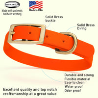 Brass: SMALL (12-15"long, 5/8"wide) BioThane Collar