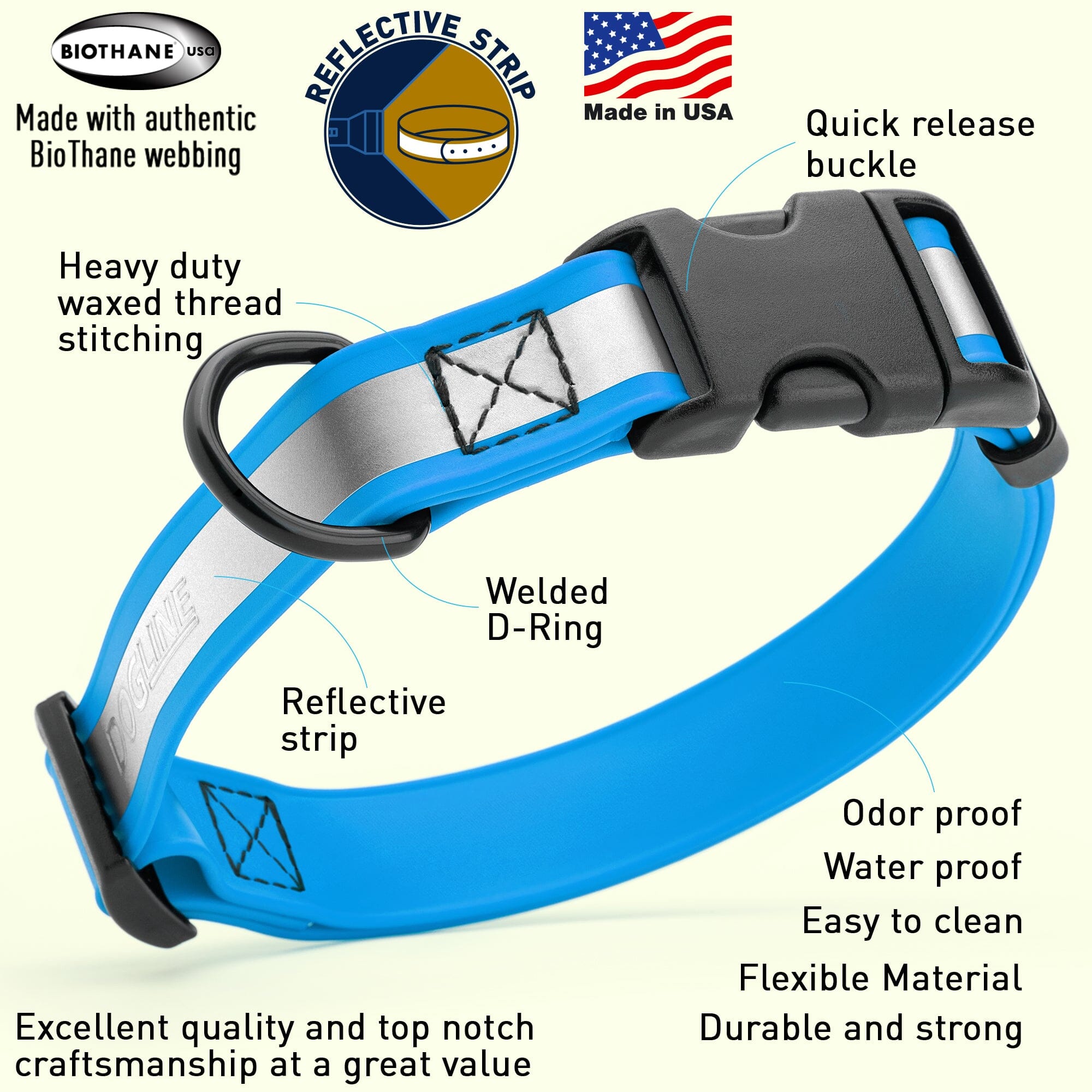 Biothane Reflective Dog Collar - Quick Release Buckle