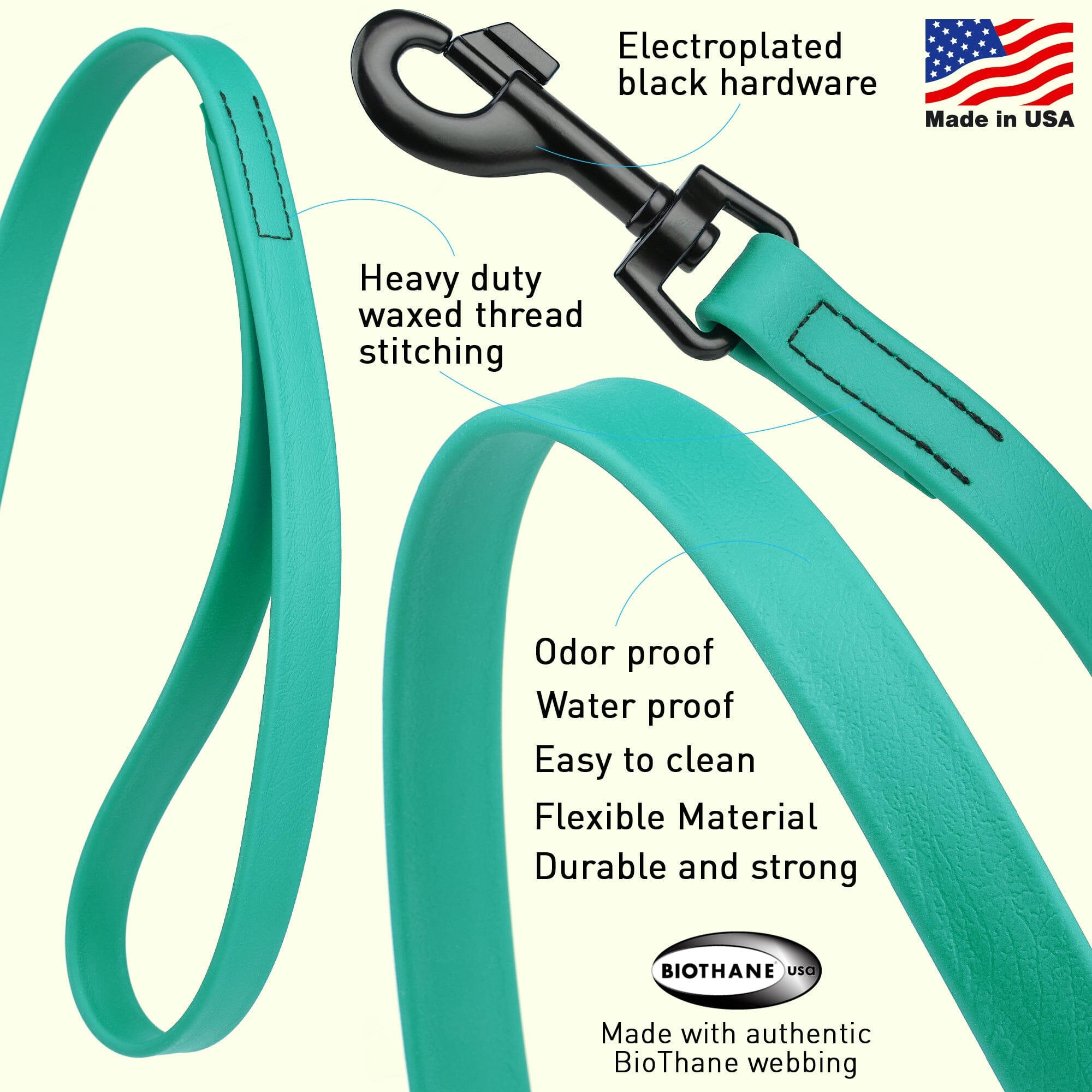 Black Clip - SMOOTH BioThane Traffic Lead: 2 ft; 3/4" width