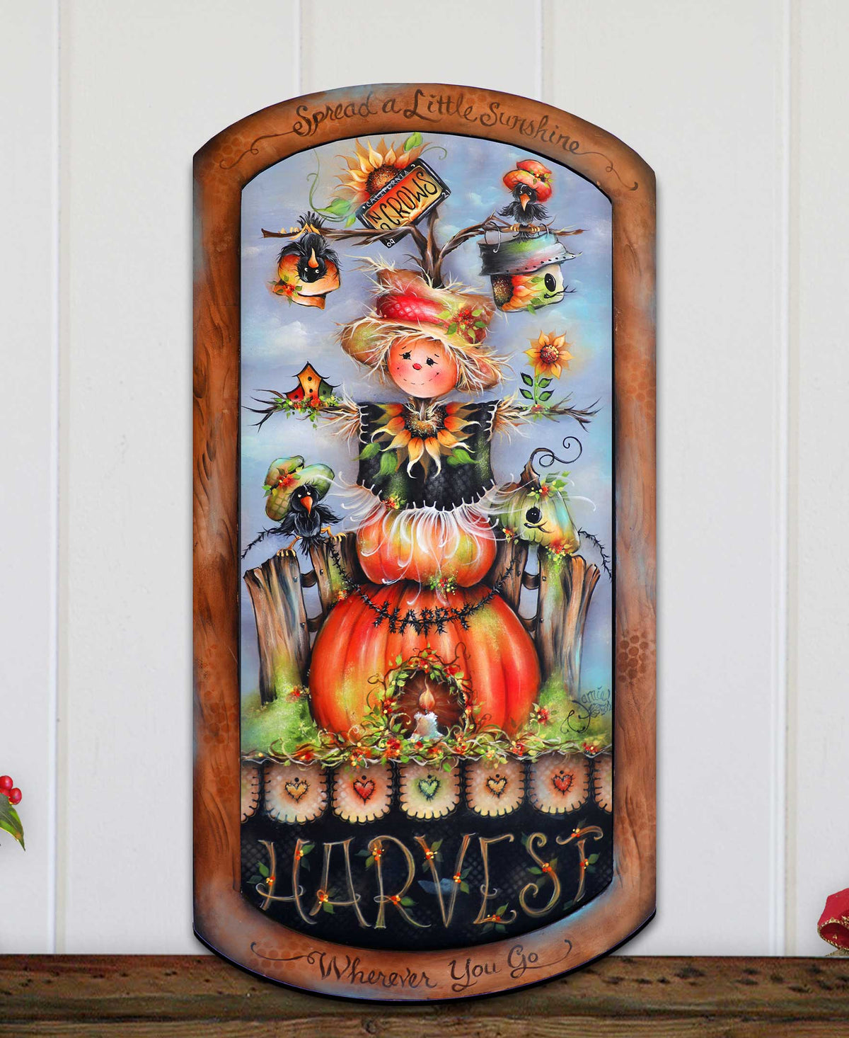 Cute Scarecrow Autumn Wood Door Art