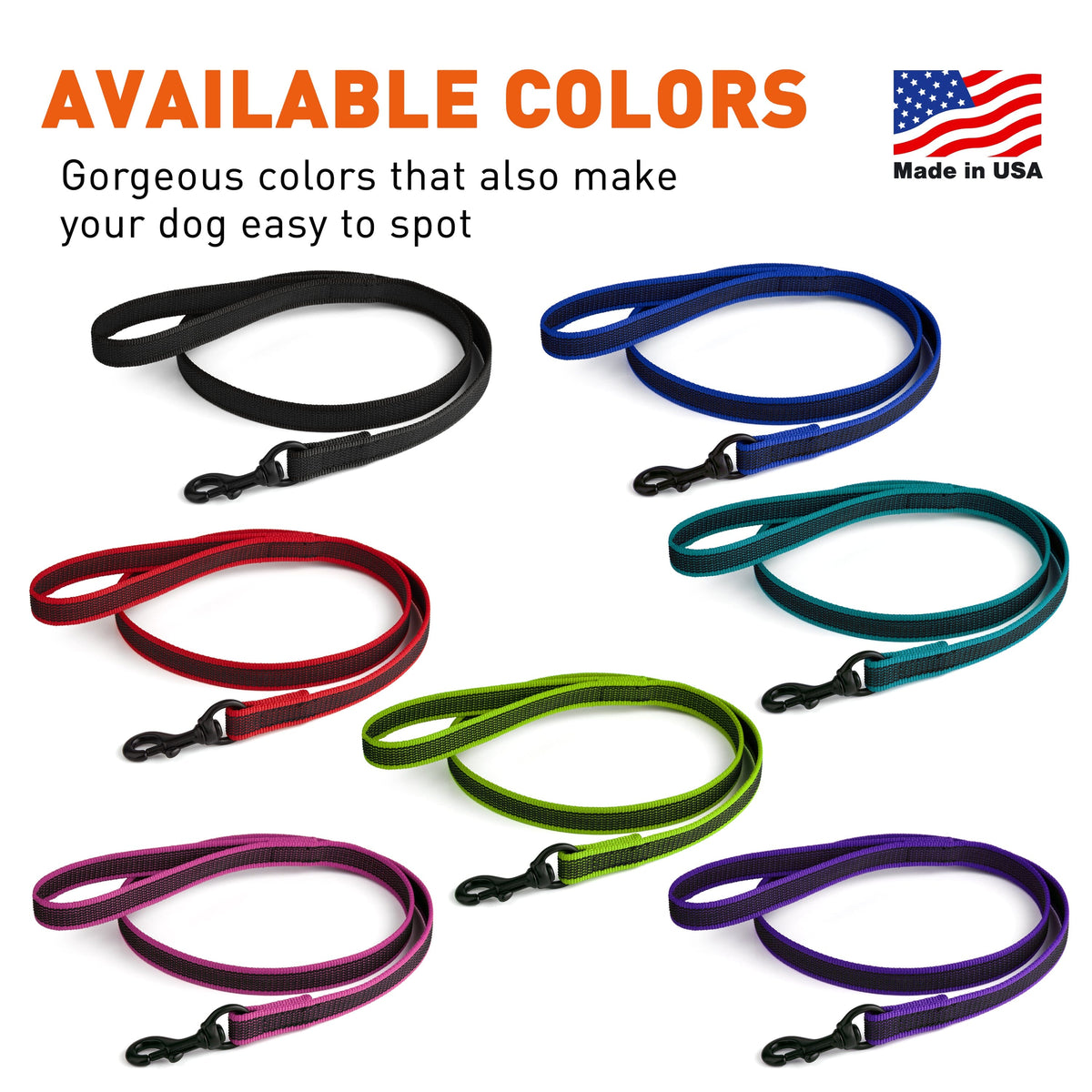 Rubber-Infused Nylon Dog Leash - 4 ft & 6 ft
