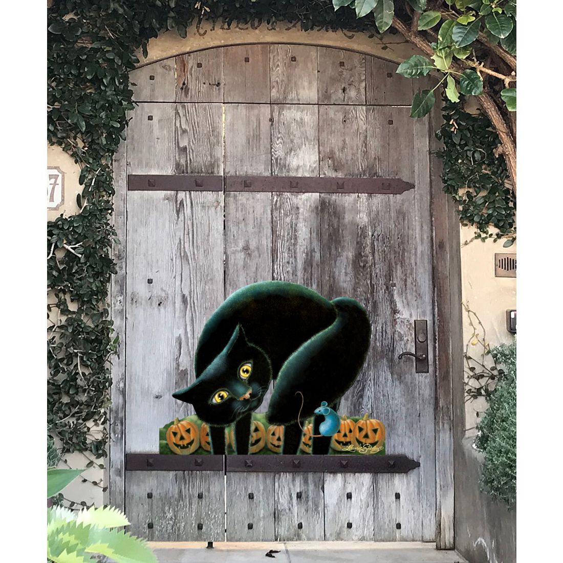 Black Cat Halloween Wood Door Art