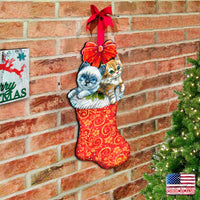 Christmas Morning Kitten Surprise Door Hanger