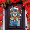 Modern Jester Christmas Cat Wood Door Hanger