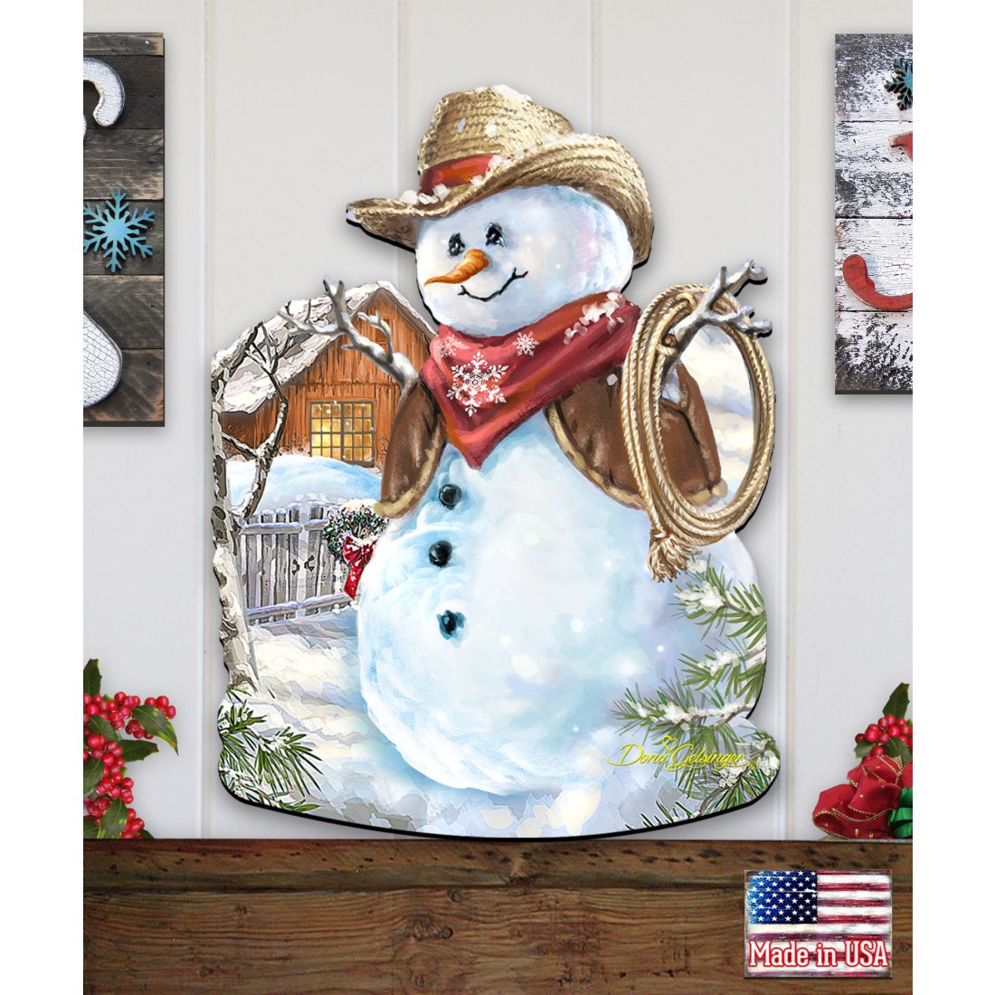Country Western Snowman Winter Door Hanger