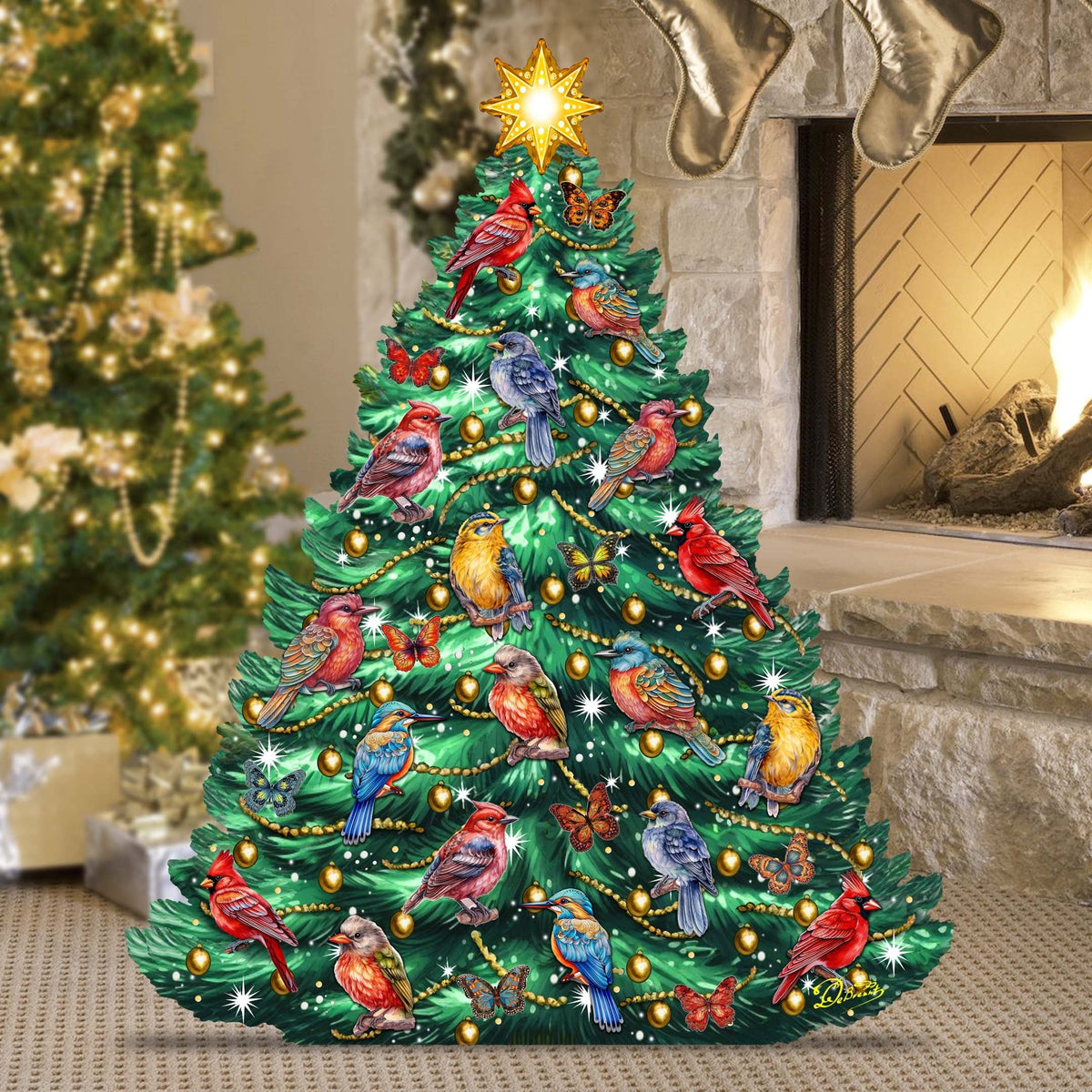 Christmas Tree & Winter Birds Freestanding Decoration