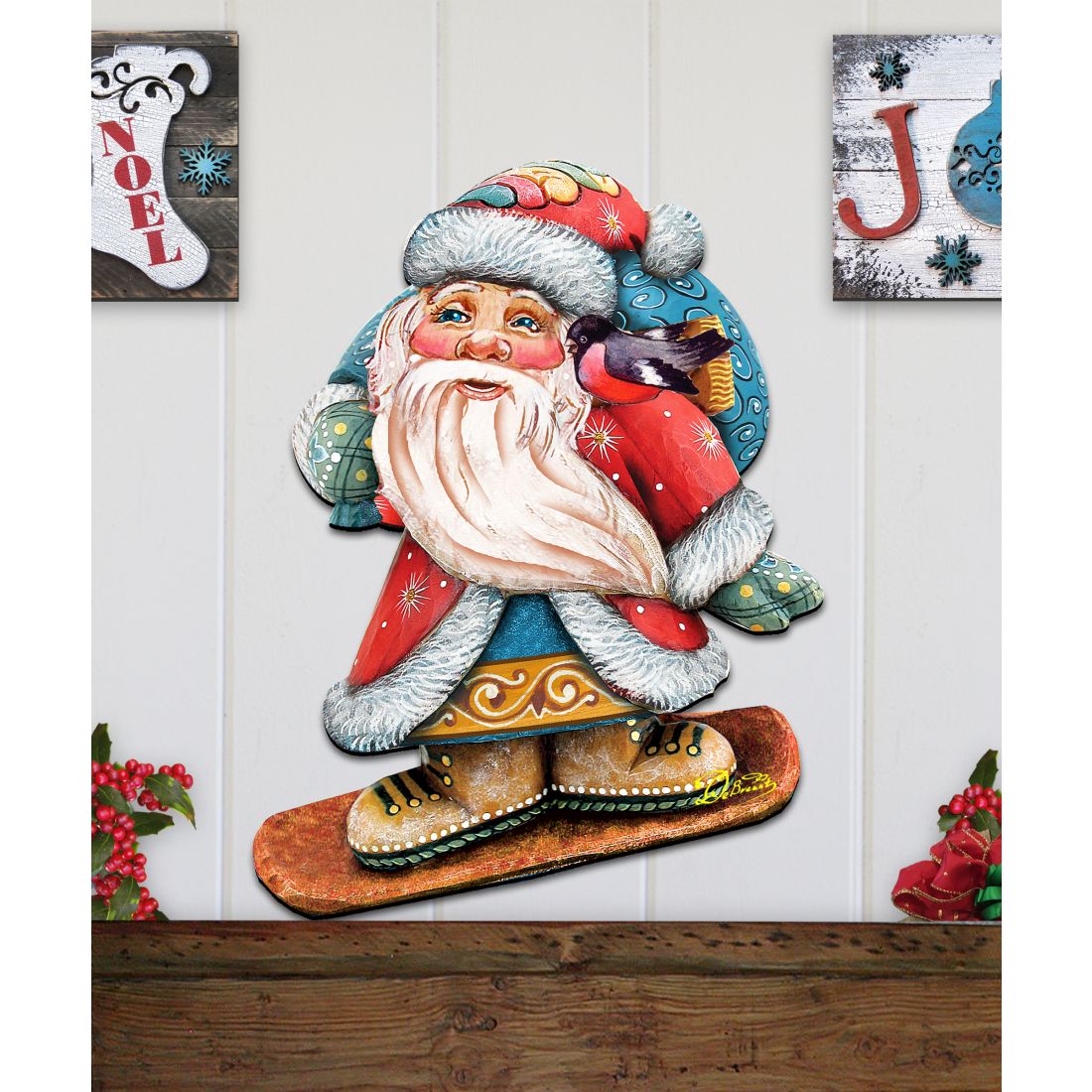 Cool Snowboarding Santa Door Hanger