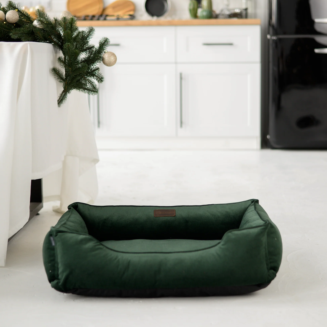 Classic Velvet Sleeper Dog Bed in Green - Chester & Lee