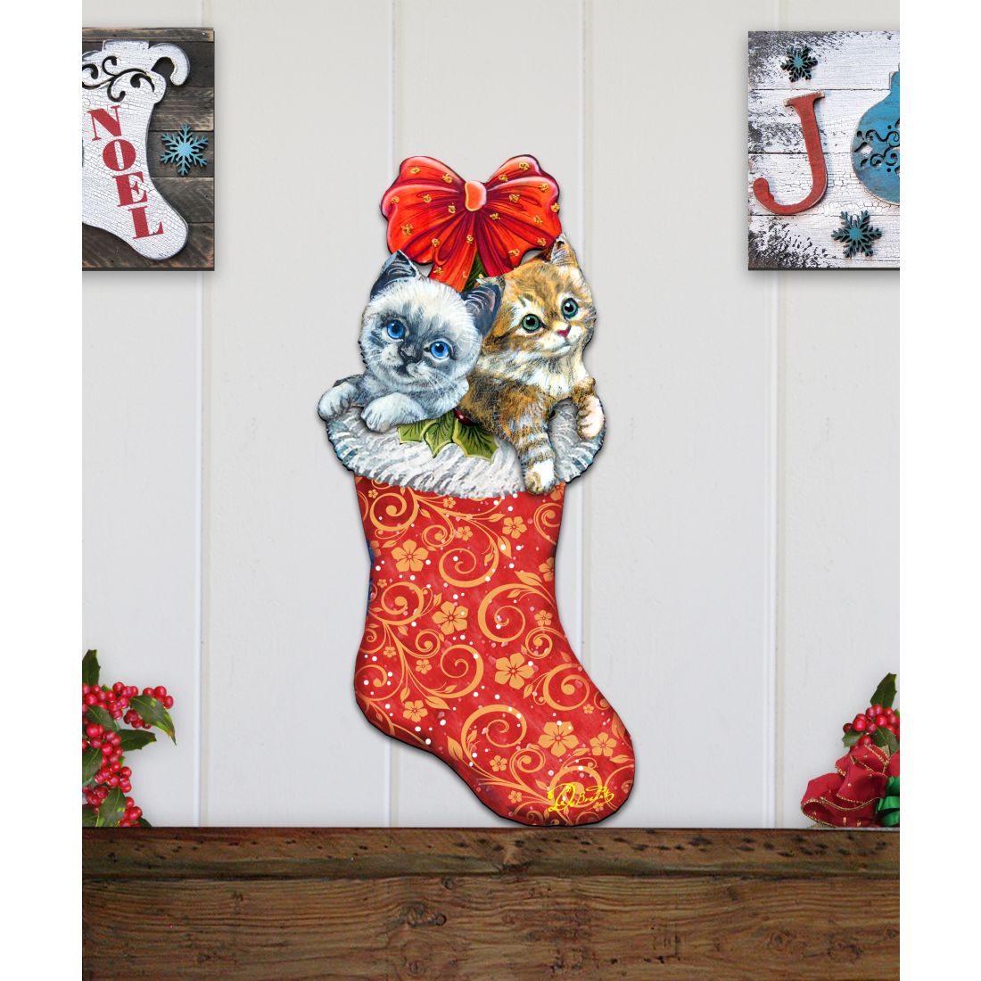 Christmas Morning Kitten Surprise Door Hanger