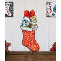 Christmas Morning Kitten Surprise Door Hanger