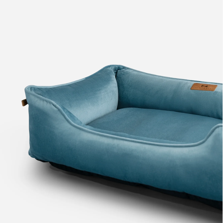Vibrant Velvet Sleeper Dog Bed in Tiffany Blue - Chester & Lee