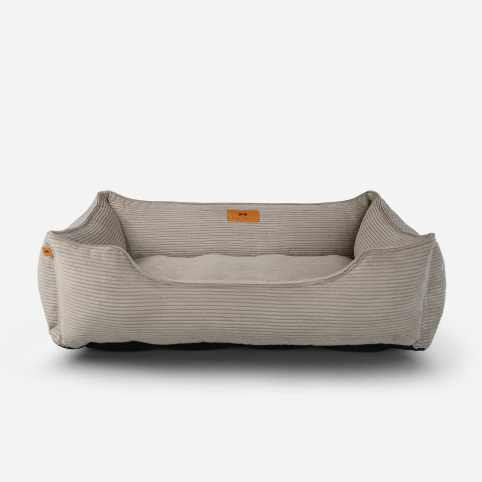 Fancy Corduroy Sleeper Dog Bed in Taupe - Chester & Lee