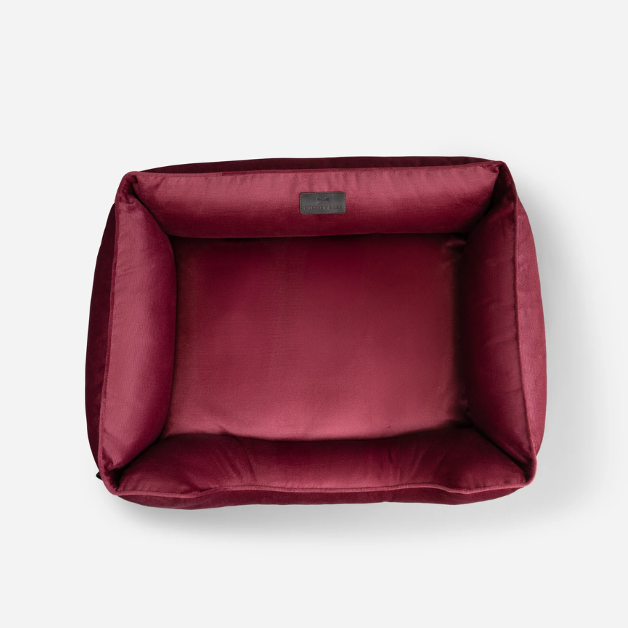 Vibrant Velvet Sleeper Dog Bed in Wine - Chester & Lee