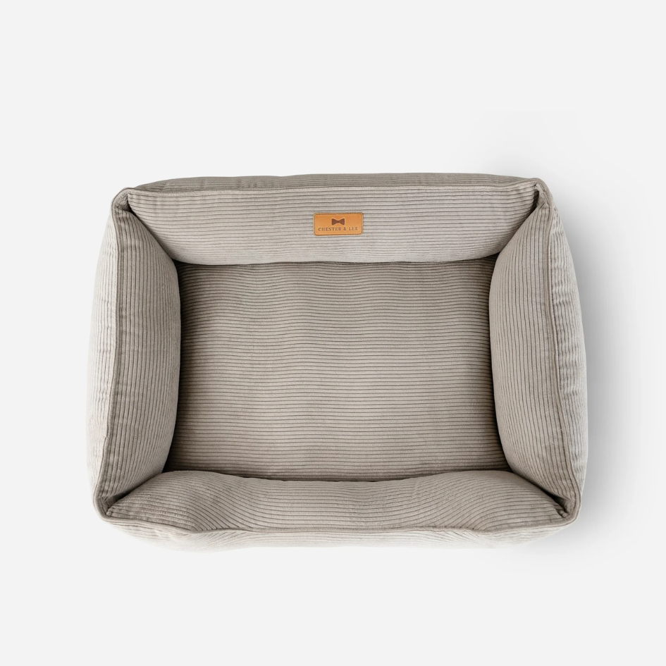 Fancy Corduroy Sleeper Dog Bed in Taupe - Chester & Lee