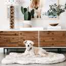 PupRug by Paw.com® Faux Fur Orthopedic Dog Bed: Curve White with Brown Accents