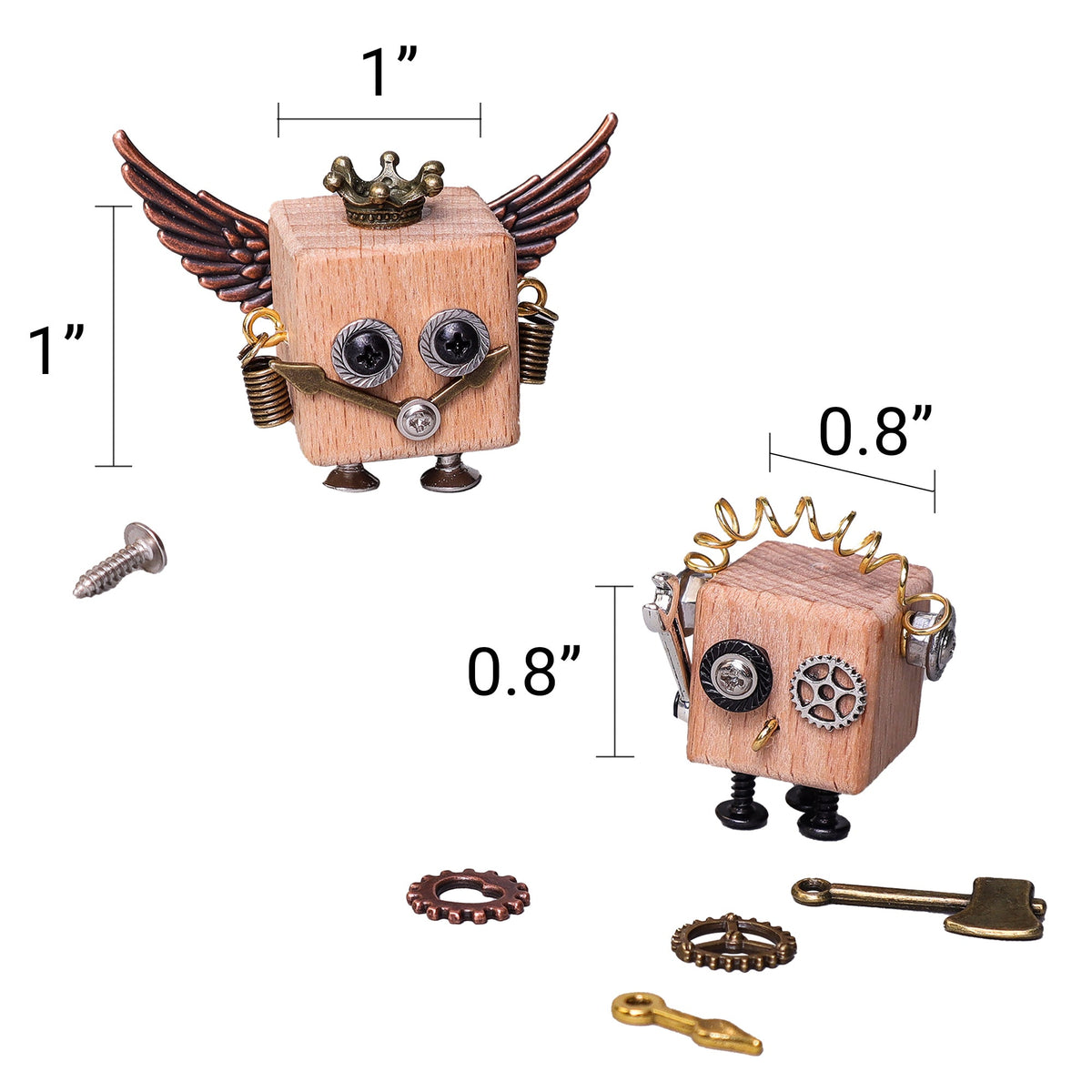 Wood Robots DIY Building Kit (2) - Backpack Keychains