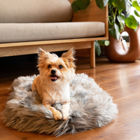 PupRug by Paw.com® Faux Fur Orthopedic Dog Bed: Curve Charcoal Grey