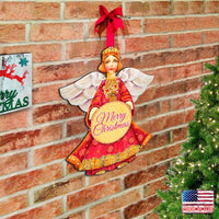 Merry Christmas Angel Front Door Wood Sign