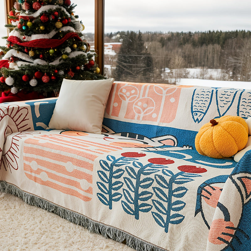 Fun Scandinavian Design Reversible Sofa Throw Slipcover - 2 designs