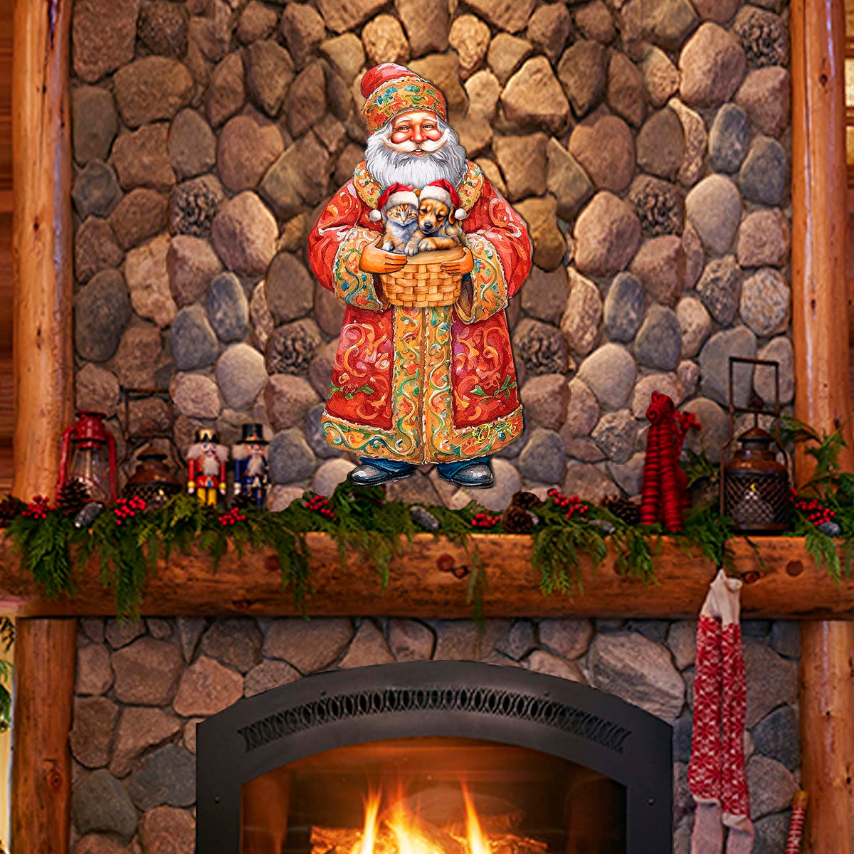 St Nick, Kitten & Puppy Wood Door Art