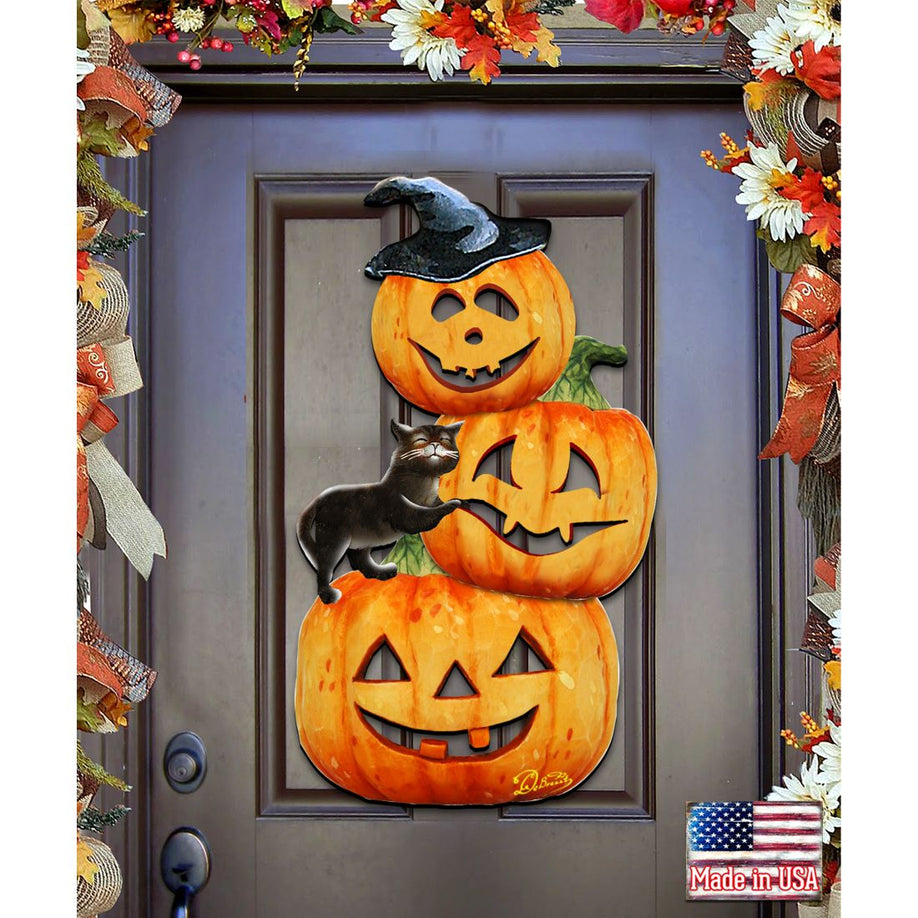 Black Cat & Pumpkins Halloween Door Decor