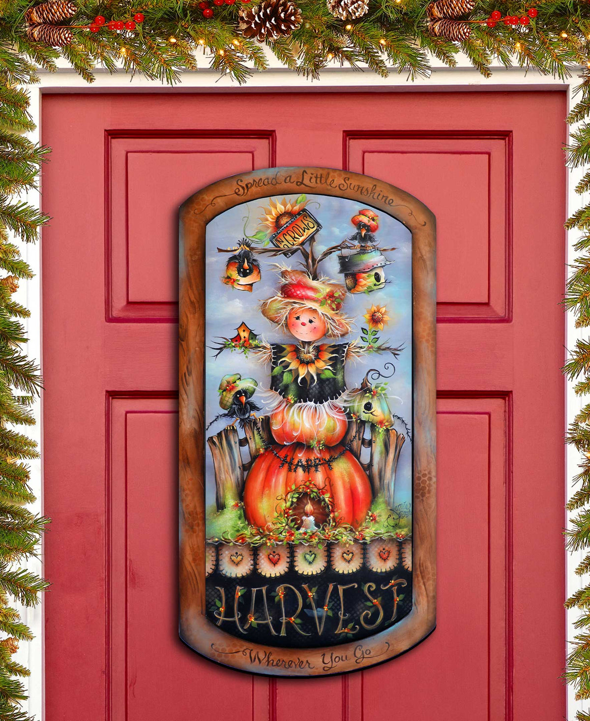 Cute Scarecrow Autumn Wood Door Art