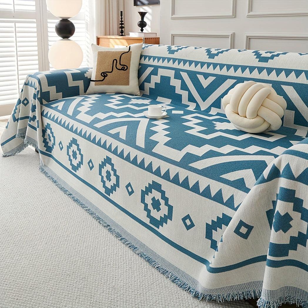 Boho-Chic All-Season Sofa Cover | Light Gray & Pet Proof Couch Cover