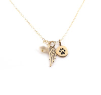 Pearl, Angel Wing & Paw Print Pet Memorial Necklace