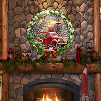 Vintage Farm & Old-Time Red Truck Holiday Door Hanger