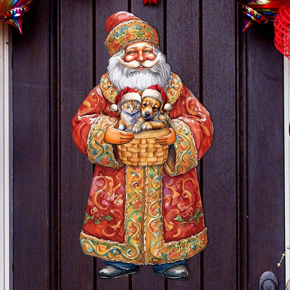 St Nick, Kitten & Puppy Wood Door Art