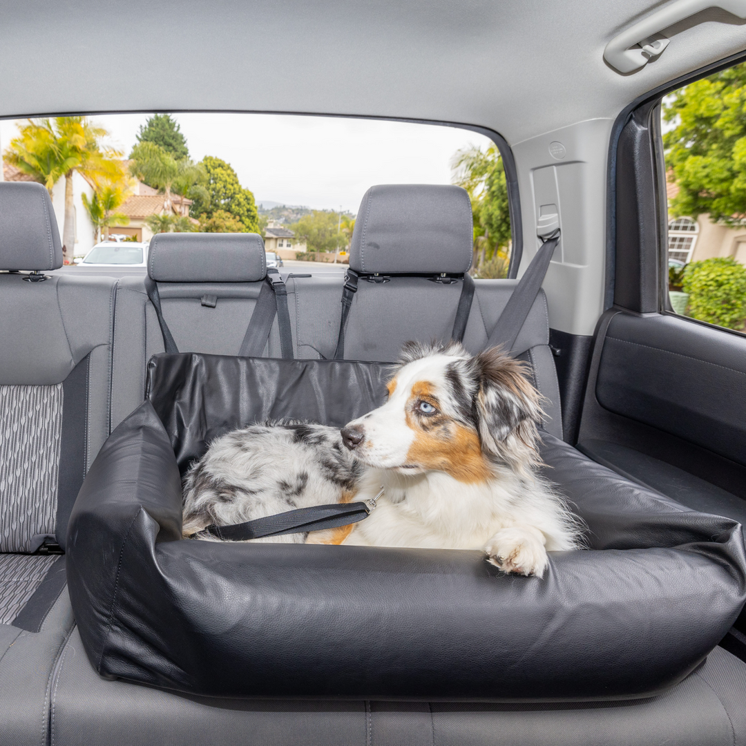 Vegan Leather Memory Foam Dog Car Bed -  Black