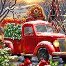 Vintage Farm & Old-Time Red Truck Holiday Door Hanger