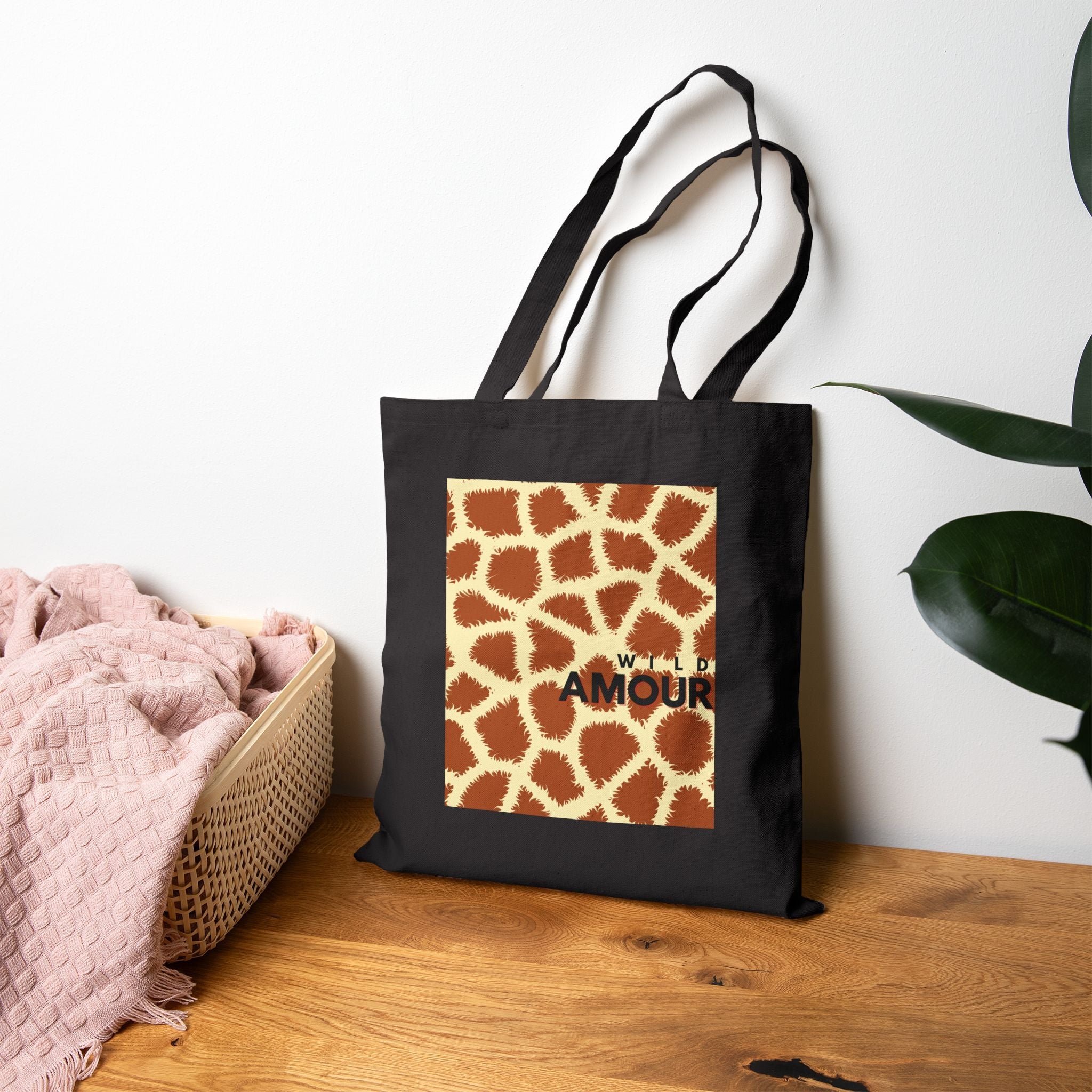 Amour Giraffe Print Canvas Tote Bag