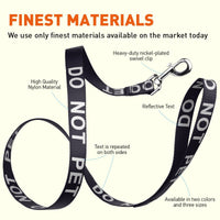 Reflective Nylon Dog Leash: ESA, Service Dog, Adopt Me, Do Not Pet, Therapy Dog