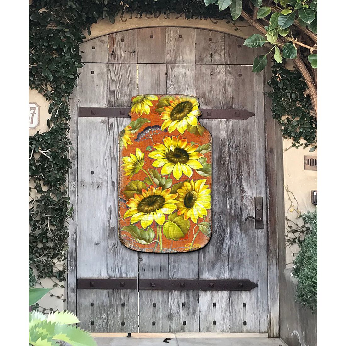 Sunflower Mason Jar Door Decor
