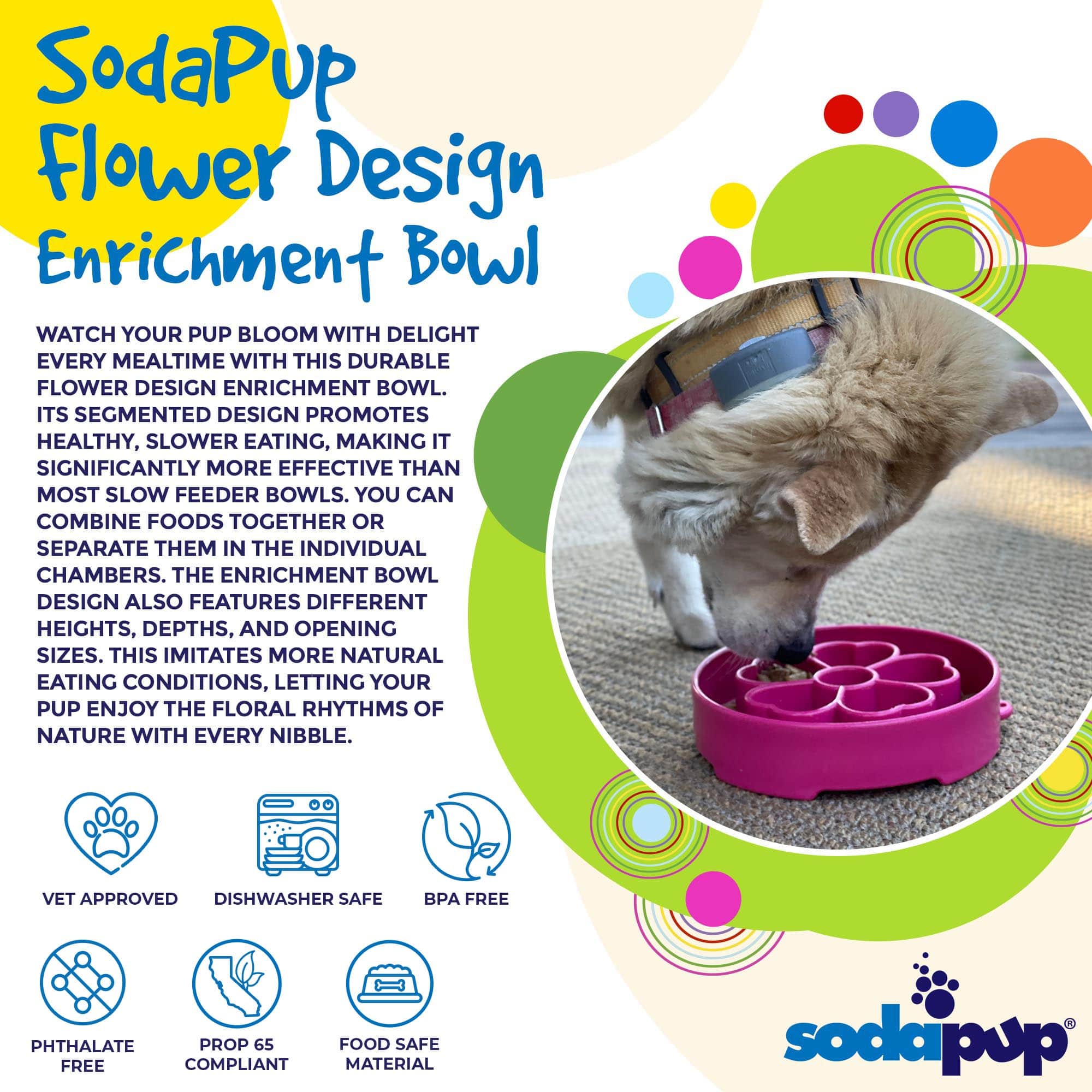Flower Slow Feeder Dog Bowl for Enrichment - 8" diameter x 2" deep