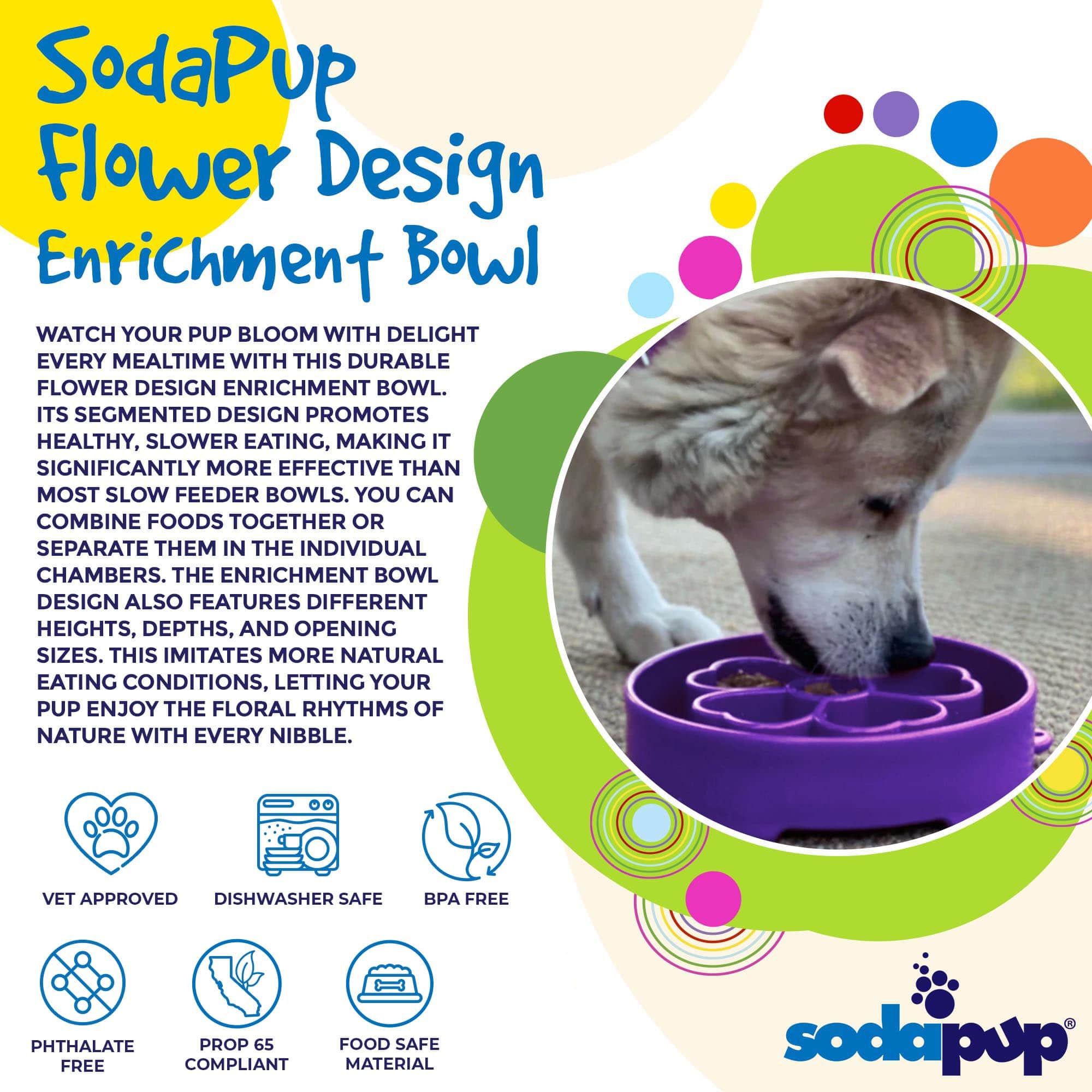 Flower Slow Feeder Dog Bowl for Enrichment - 8" diameter x 2" deep