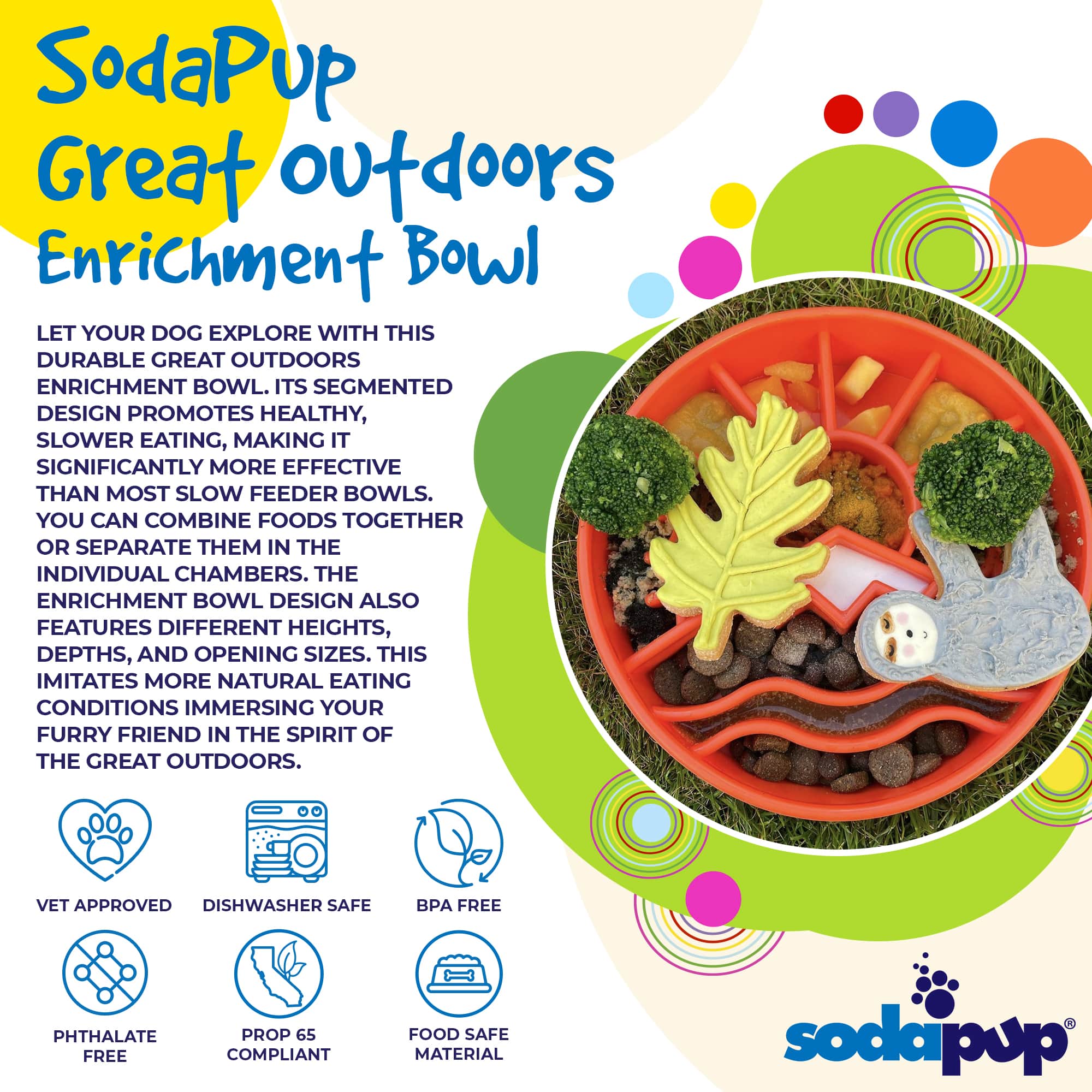 Great Outdoors Slow Feeder Dog Bowl for Enrichment - 8" diameter x 2" deep